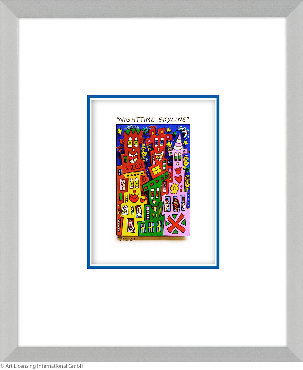 3D-Bild "NIGHTTIME SKYLINE" (2025), gerahmt von James Rizzi
