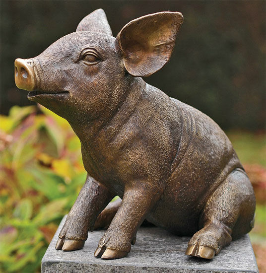 Sculpture de jardin "Porcinet, assis", bronze
