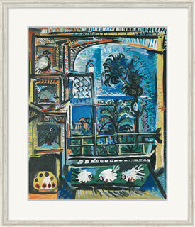 Billede "Duerne" (1957), indrammet von Pablo Picasso
