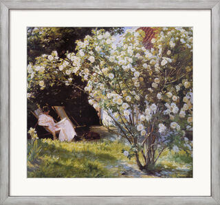 Cuadro "Bajo el rosal (Havepartie med Marie Kroyer)", enmarcado.
