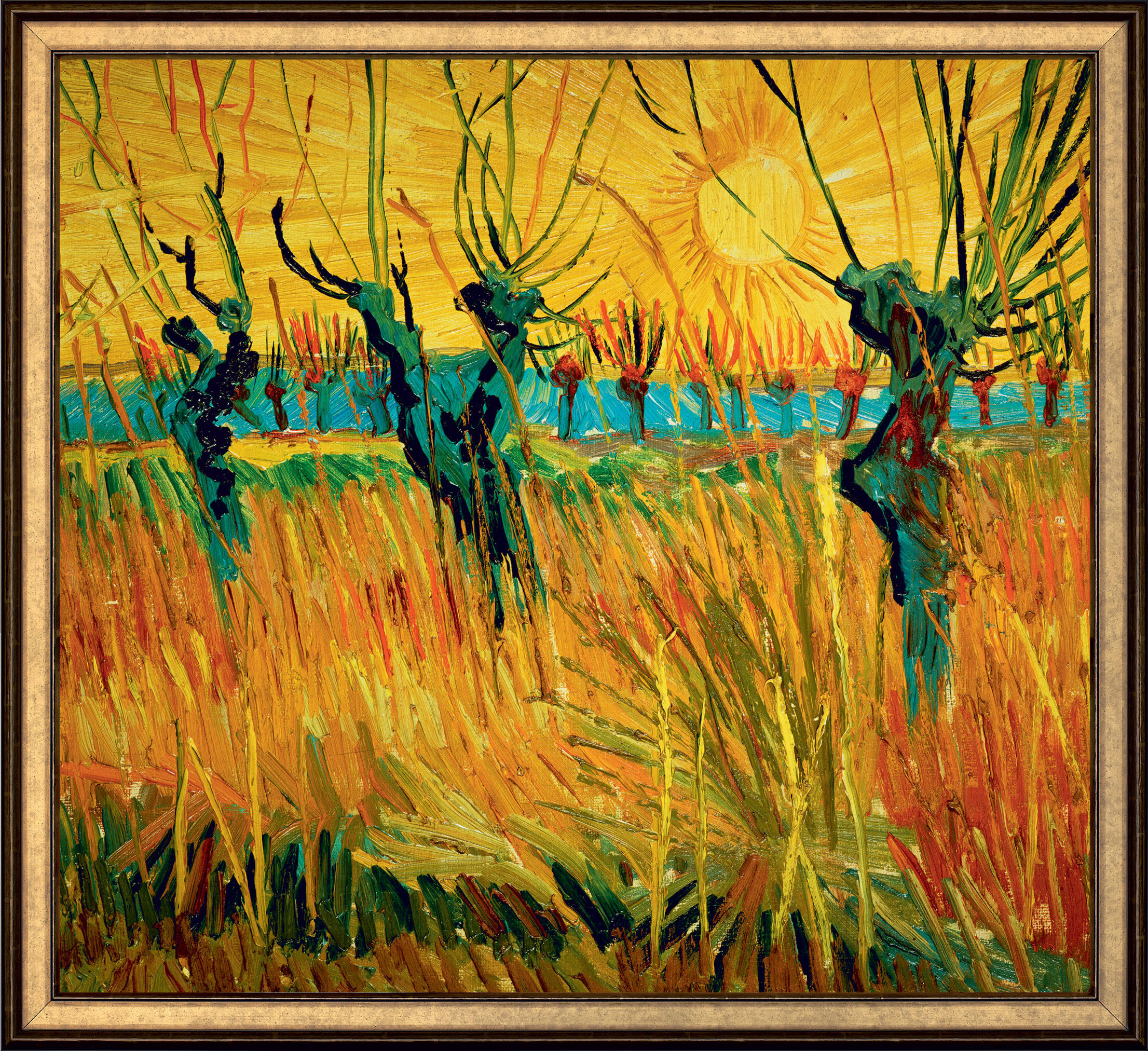 Billede "Piletræer ved solnedgang" (1888), indrammet von Vincent van Gogh