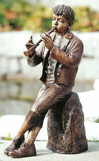 Garden sculpture "Flute Player", bronze by Leo Wirth