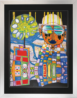 (887G) Picture "Tropical Chinese", framed by Friedensreich Hundertwasser