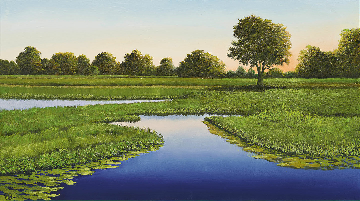 Picture "Evening in the Marsh" (2022), on stretcher frame by Arnold Voet