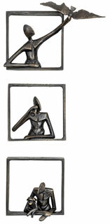 3-delige wandsculptuur / decoratief object "Buitenaanzicht", brons von Guy Buseyne