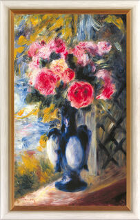Bild "Rosenstrauß in blauer Vase" (1892), gerahmt von Auguste Renoir