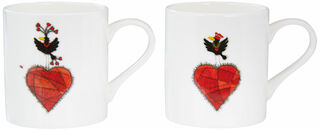 Set of 2 mugs "Queen of Hearts" & "King of Hearts", porcelain by Michael Ferner