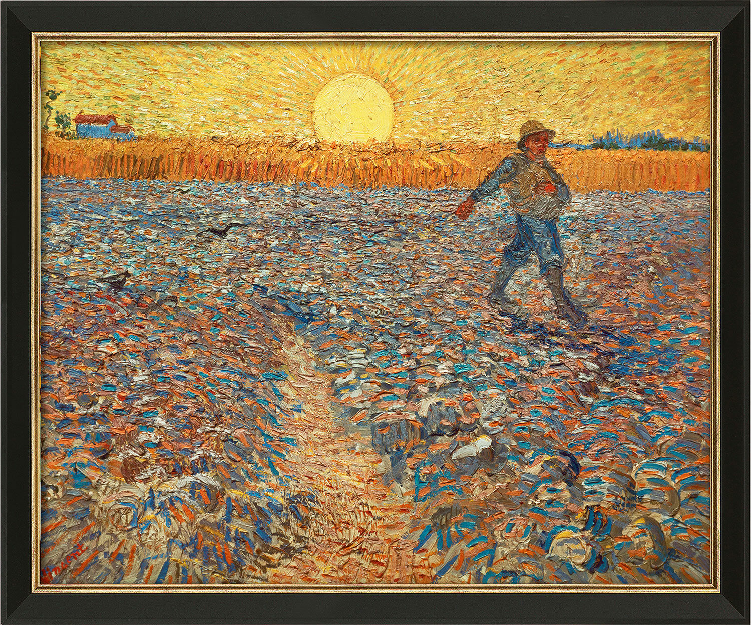 Bild "Sämann bei untergehender Sonne" (1888), gerahmt von Vincent van Gogh