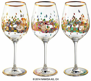 Set of 3 wine glasses "BEAUTY IS A PANACEA - Gold - Red Wine" by Friedensreich Hundertwasser