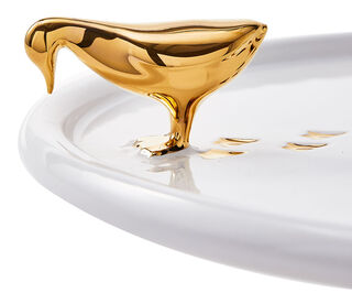 Serving platter "Walking Duck", white and golden version by Pols Potten