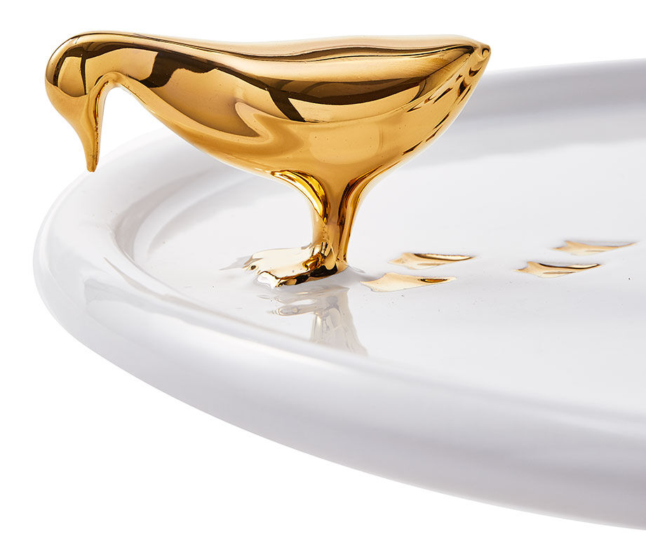 Serving platter "Walking Duck", white and golden version by Pols Potten