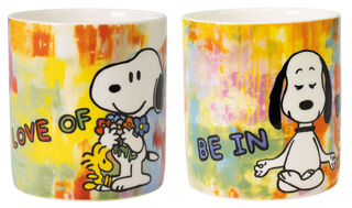 Lot de 2 tasses ornées des motifs de l'artiste « LOVE OF MY LIFE - FLOWERS » et « BE IN BALANCE », en porcelaine de Michael Pfannschmidt