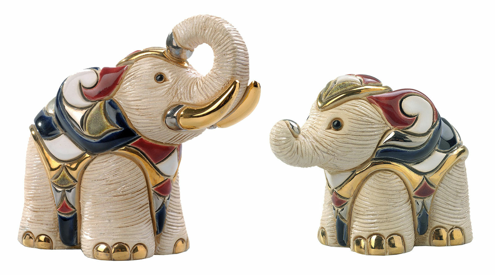 Ensemble de 2 figurines en céramique "Eléphant blanc et bébé"