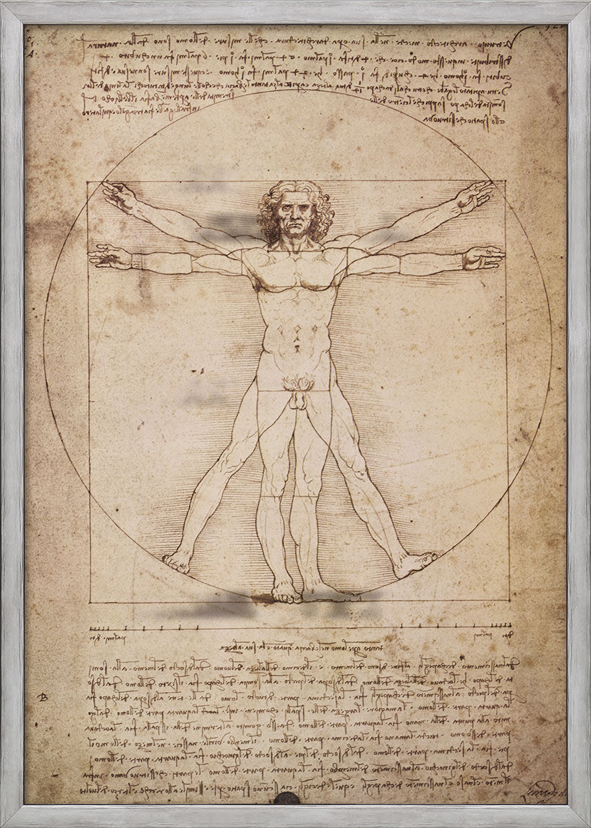 Tableau "Schema delle Proporzioni", encadré de Leonardo da Vinci