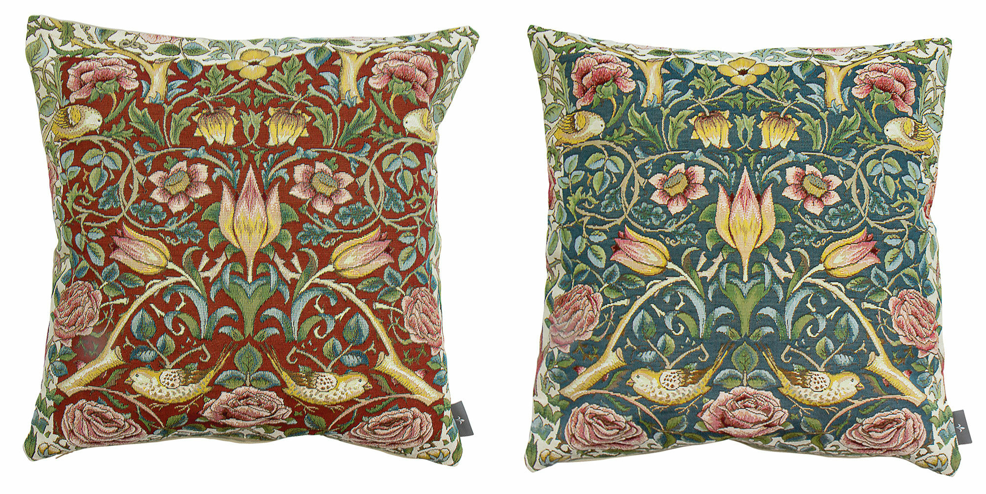Set of 2 cushion covers "Roses and Birds" - after William Morris
