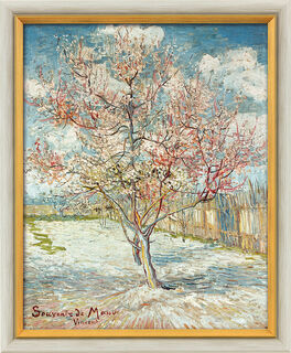 Bild "Blühender Pfirsichbaum" (1888), gerahmt von Vincent van Gogh