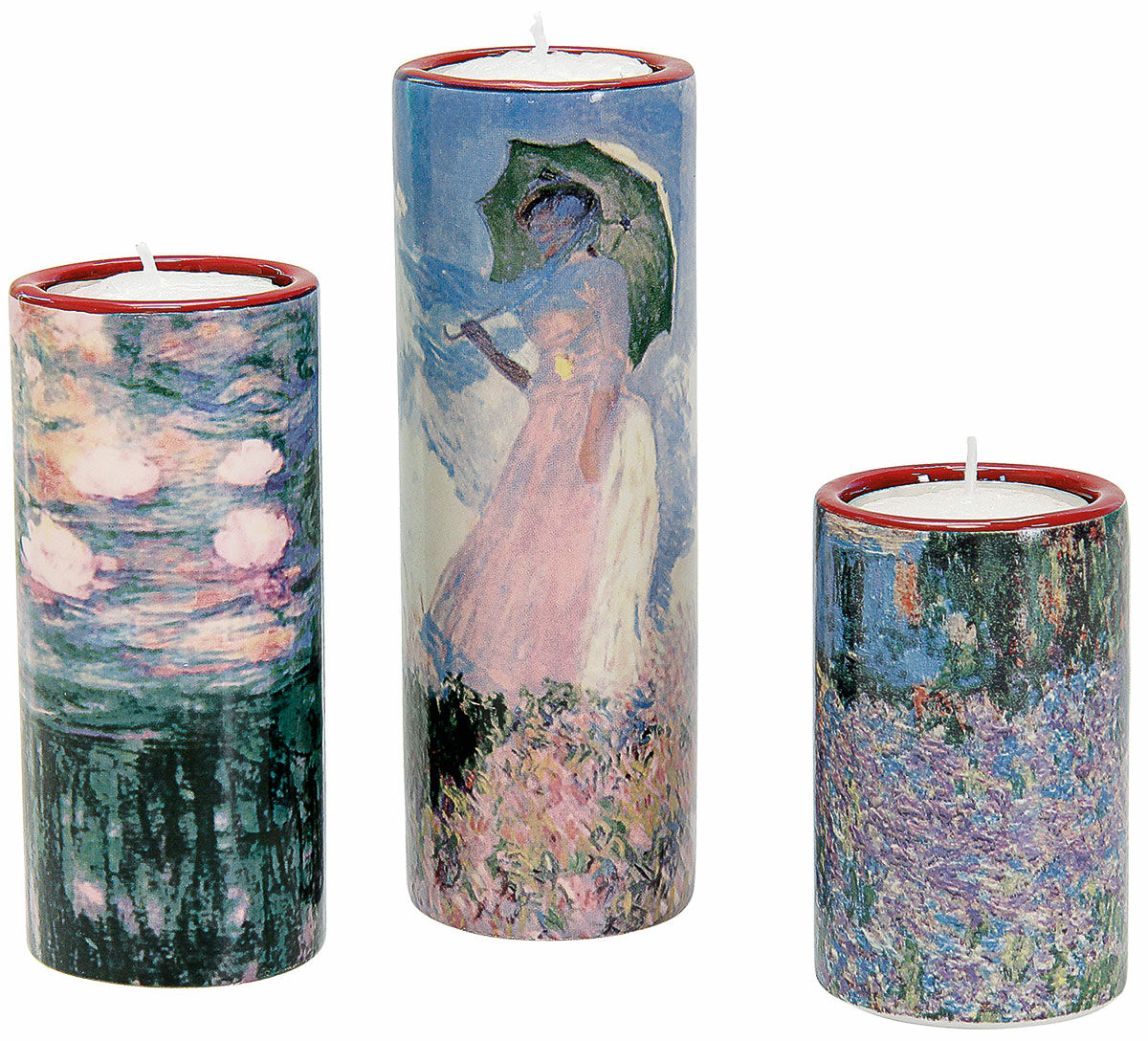 Sæt af 3 fyrfadsstager med kunstnermotiver, porcelæn von Claude Monet