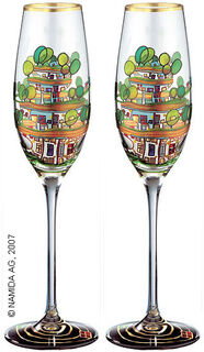 (699A) Set of two champagne glasses "The Houses Are Hanging Underneath the Meadows"