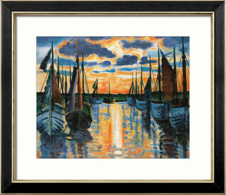 Bild "Sonnenuntergang Leba Hafen" (1926), gerahmt