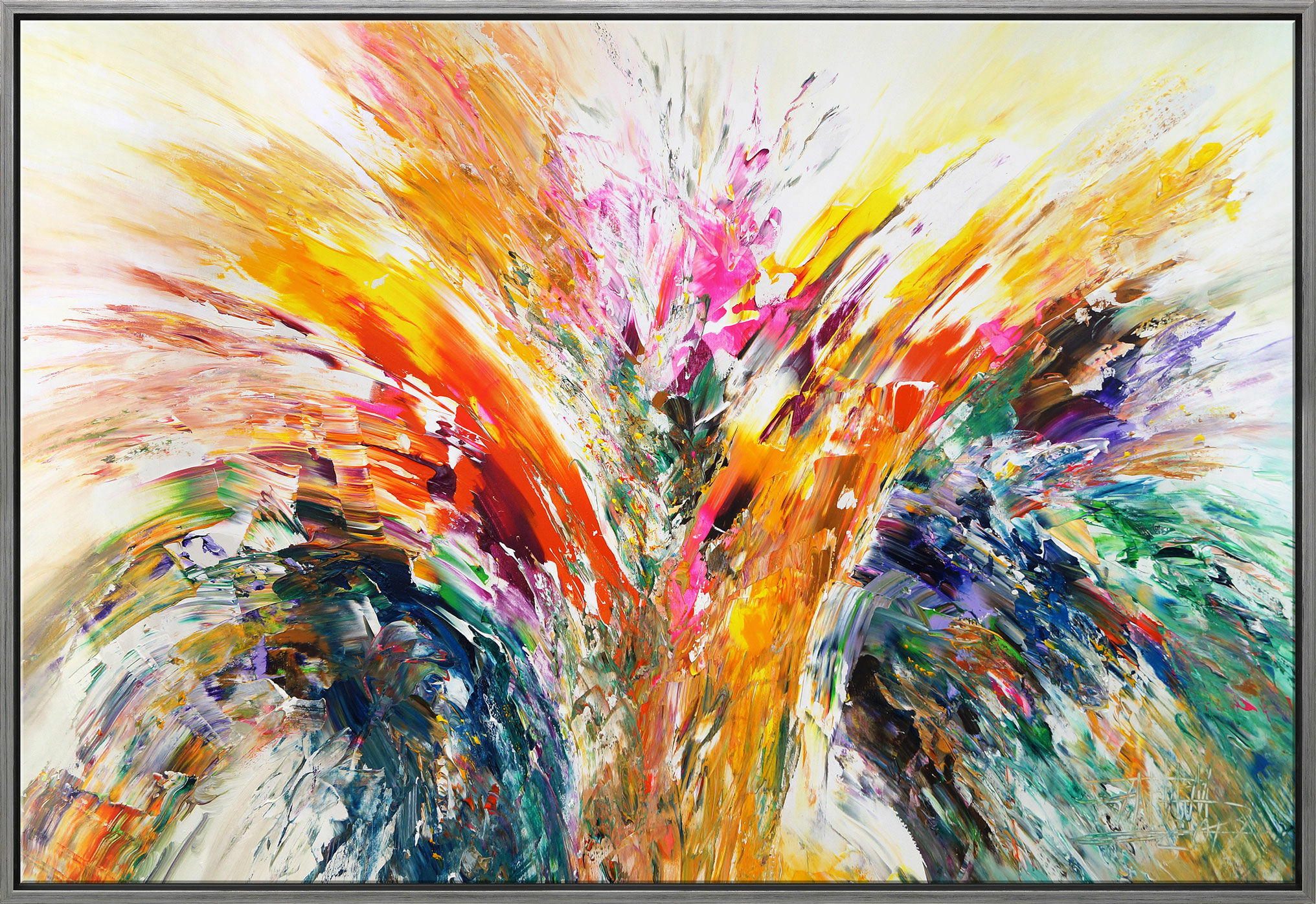 Picture "Splashing Colors" (2019) (Original / Unique piece), framed by Peter Nottrott
