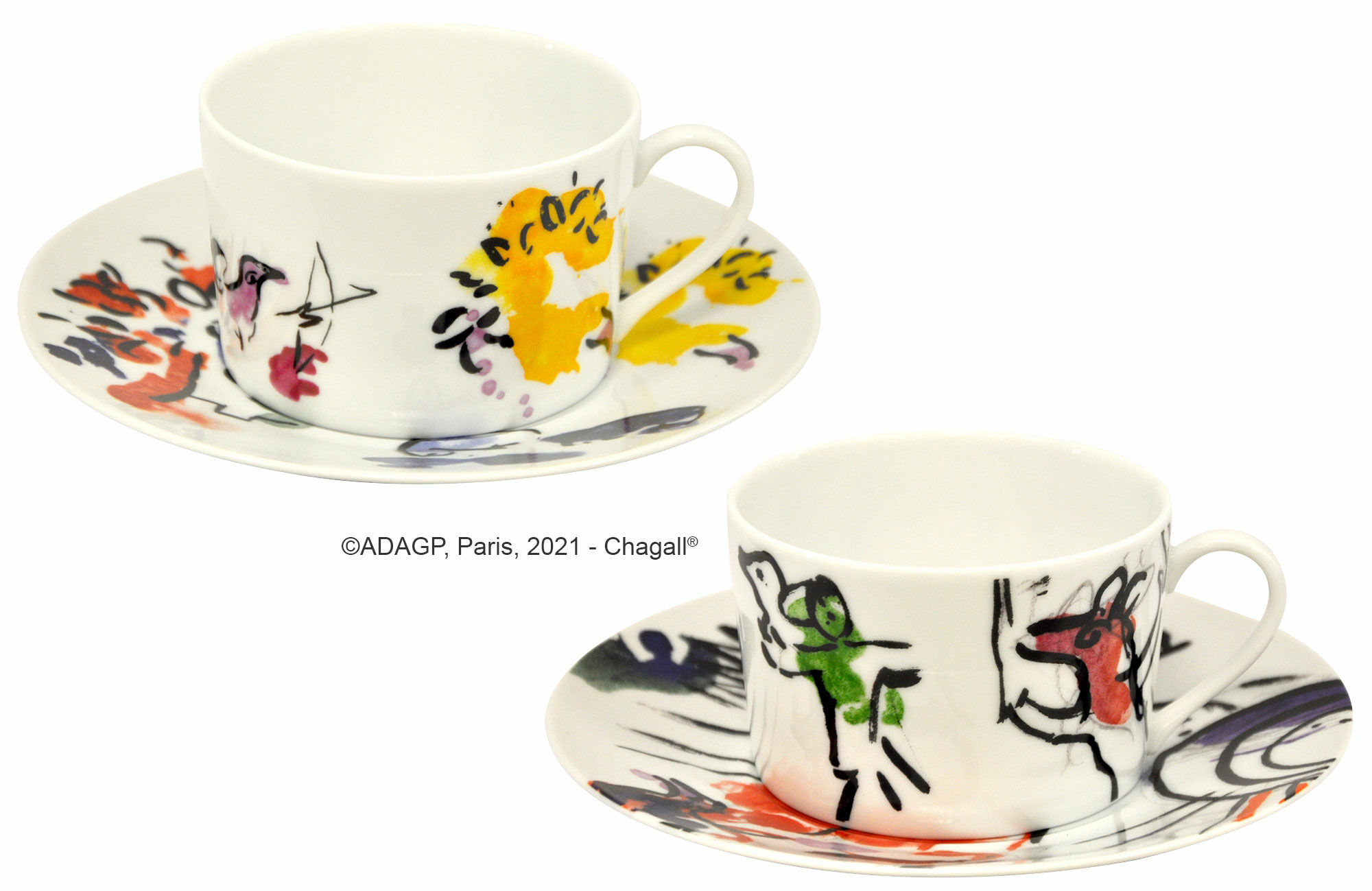 Collection Les Vitraux d'Hadassah by Bernardaud - 2 mugs with saucers by Marc Chagall