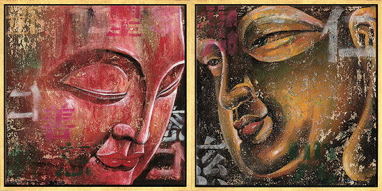 2 Buddha-Bilder im Set, gerahmt von Ma Tse Lin