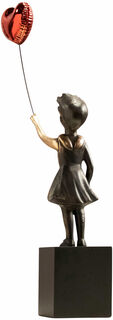 Sculpture "Girl With a Red Balloon Heart", bronze by Miguel Guía