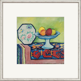Picture "Still Life with Apple Bowl and Japanese Fan" (1911), framed by August Macke