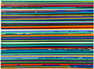 Tableau "Broken Line Thin blue rubyred" (2023) (Pièce unique) von Ruri Matsumoto