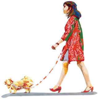 Sculpture sur pied double face "Dog Walkers" (promeneurs de chiens)