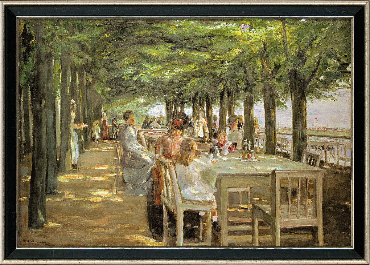 Picture "Terrace at Restaurant Jacob" (1902-03), black and silver-coloured framed version by Max Liebermann