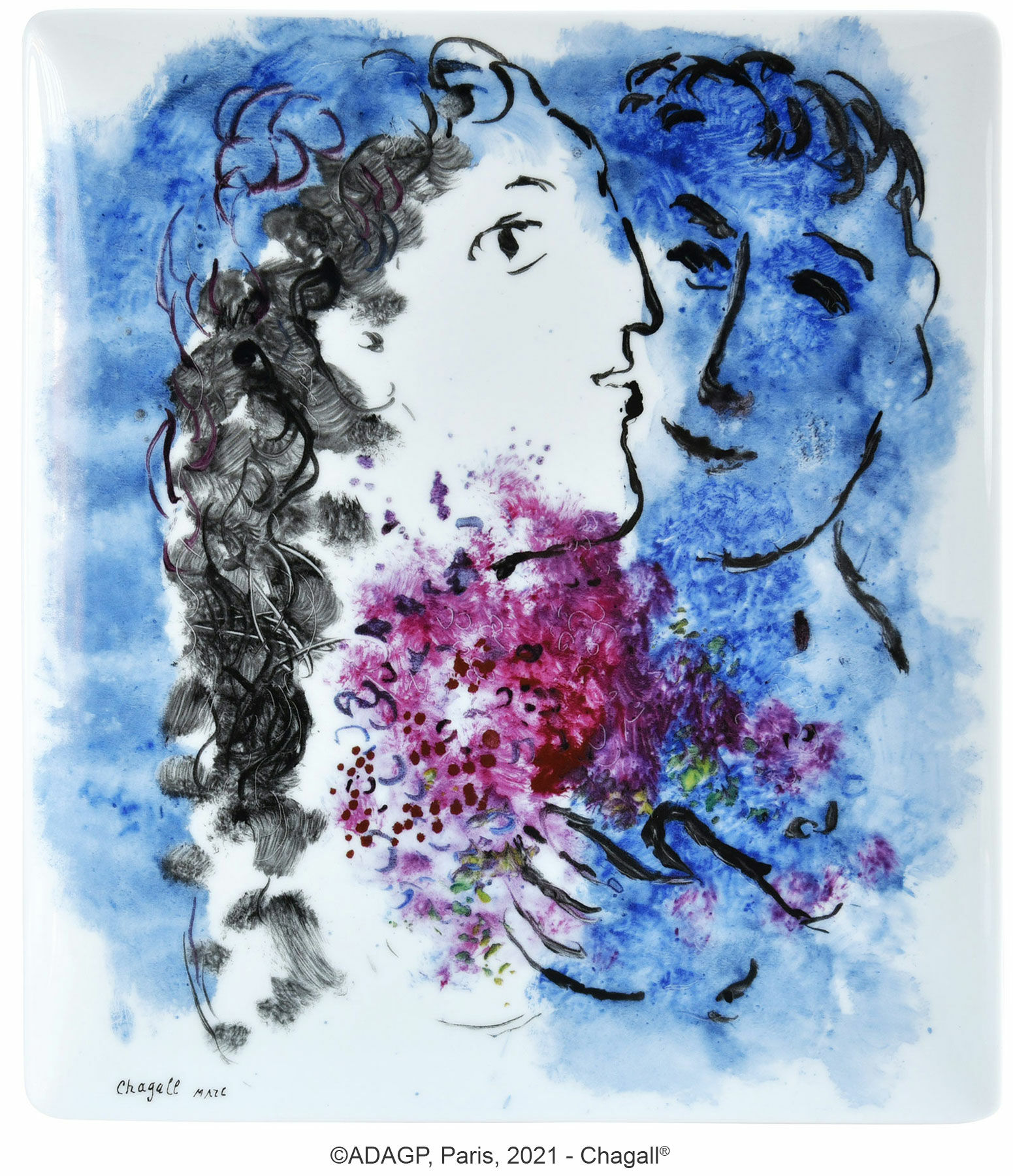 Kollektion "Les Bouquets de fleurs" af Bernardaud - skål / fad, porcelæn von Marc Chagall