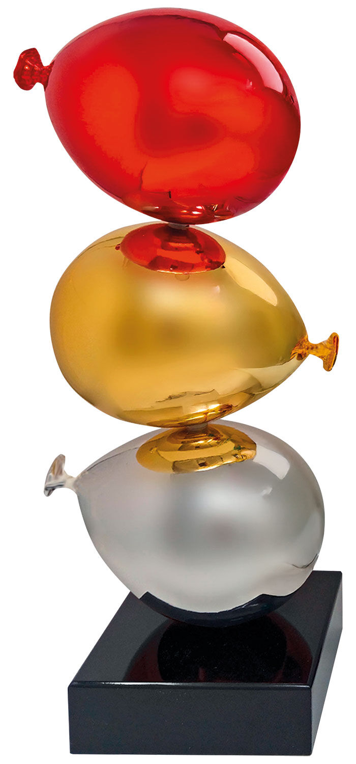 Sculpture "Ballons zen rouge-or-argent" de Sequenze