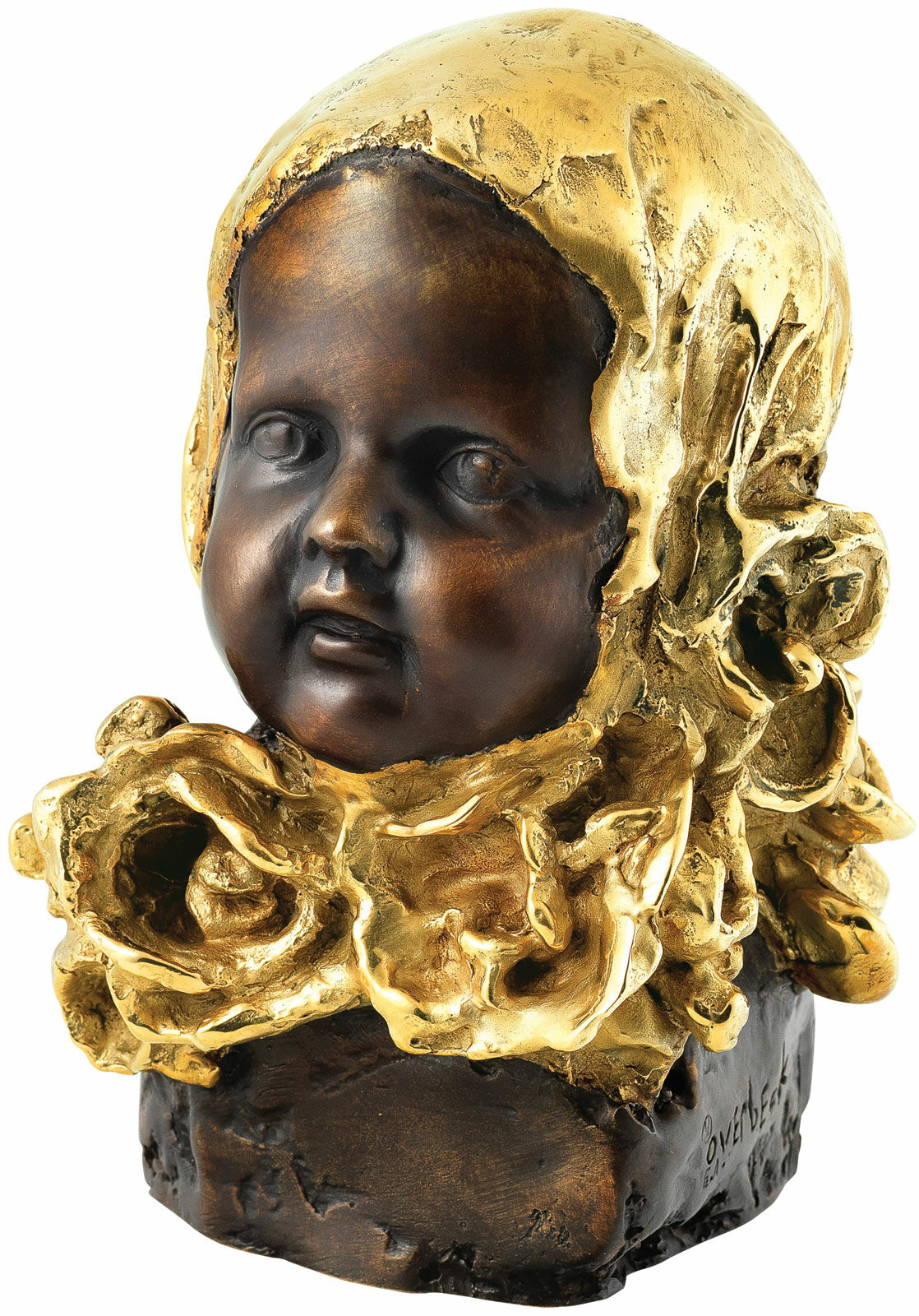 Skulptur "Mädchen mit goldenem Kopftuch", Bronze teilvergoldet von Cyrus Overbeck