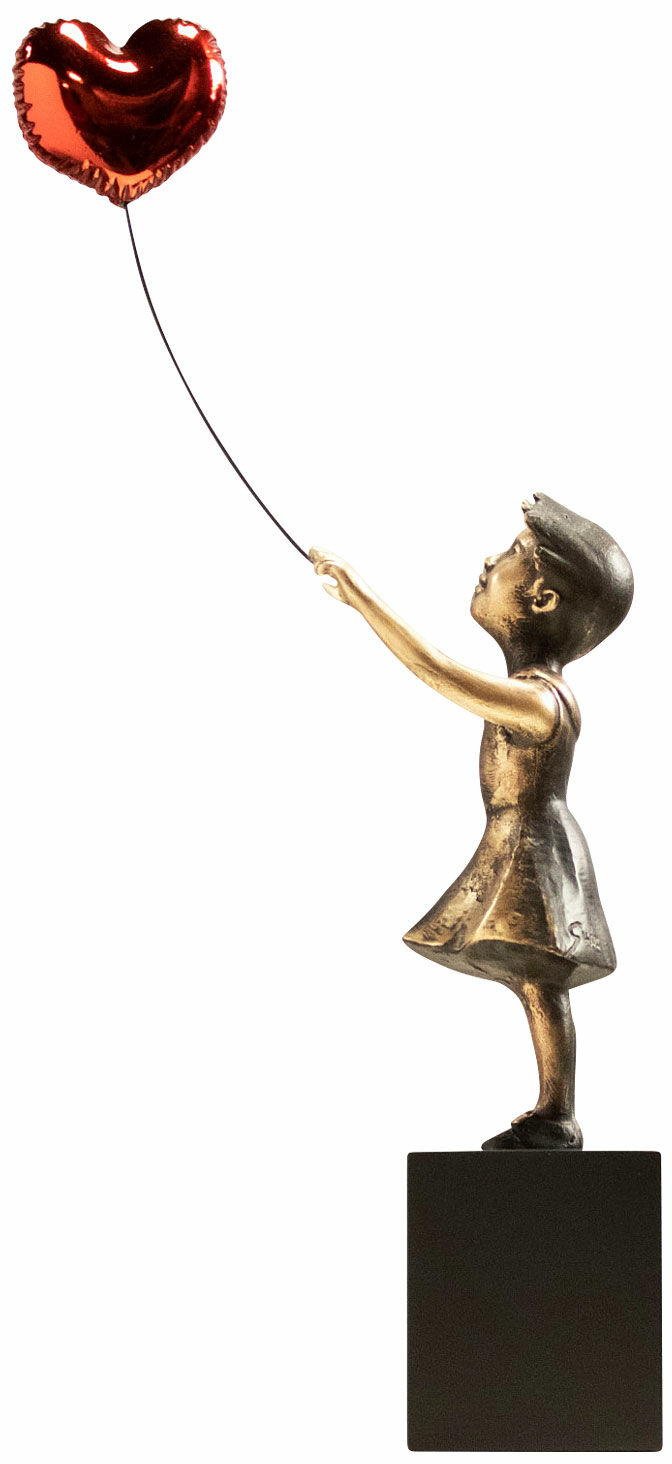 Sculpture "Girl With a Red Balloon Heart", bronze by Miguel Guía