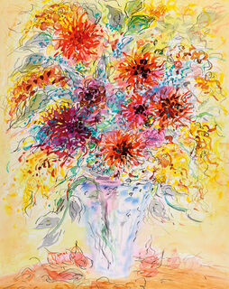 Picture "Bouquet of Flowers in a Light Blue Vase" (2016) (Original / Unique piece), unframed by Ansgar Skiba