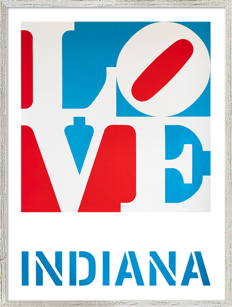 Schilderij "Love", zilverkleurige ingelijste versie van Robert Indiana