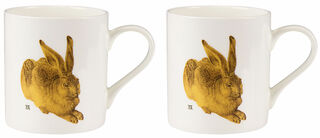 Set of 2 mugs "Gold Hare", porcelain