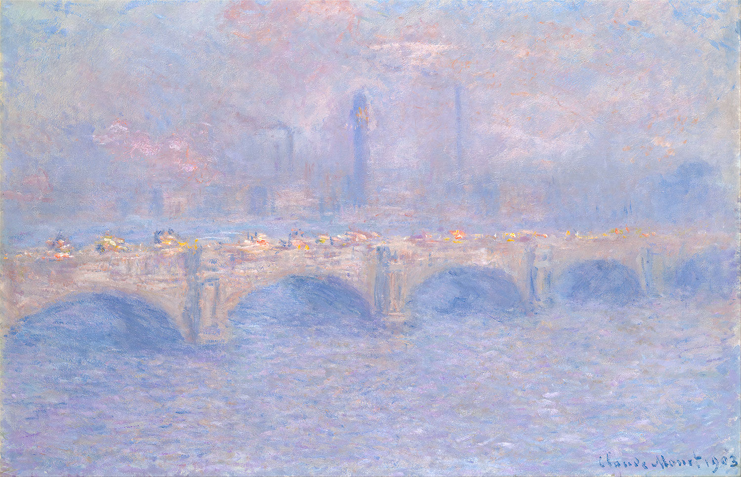 Bild "Waterloo Bridge, solljuseffekt" (1903) av Claude Monet