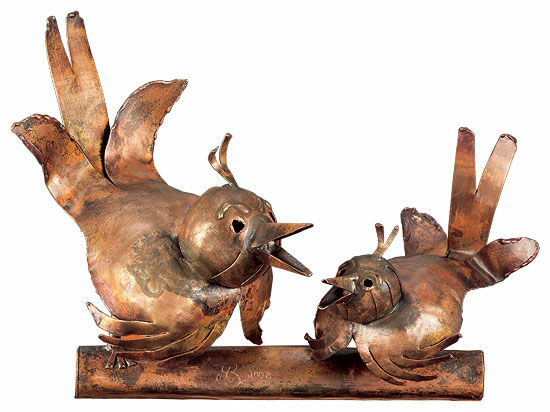 Sculpture "Sparrow Couple", copper by Marcus Beitelhoff