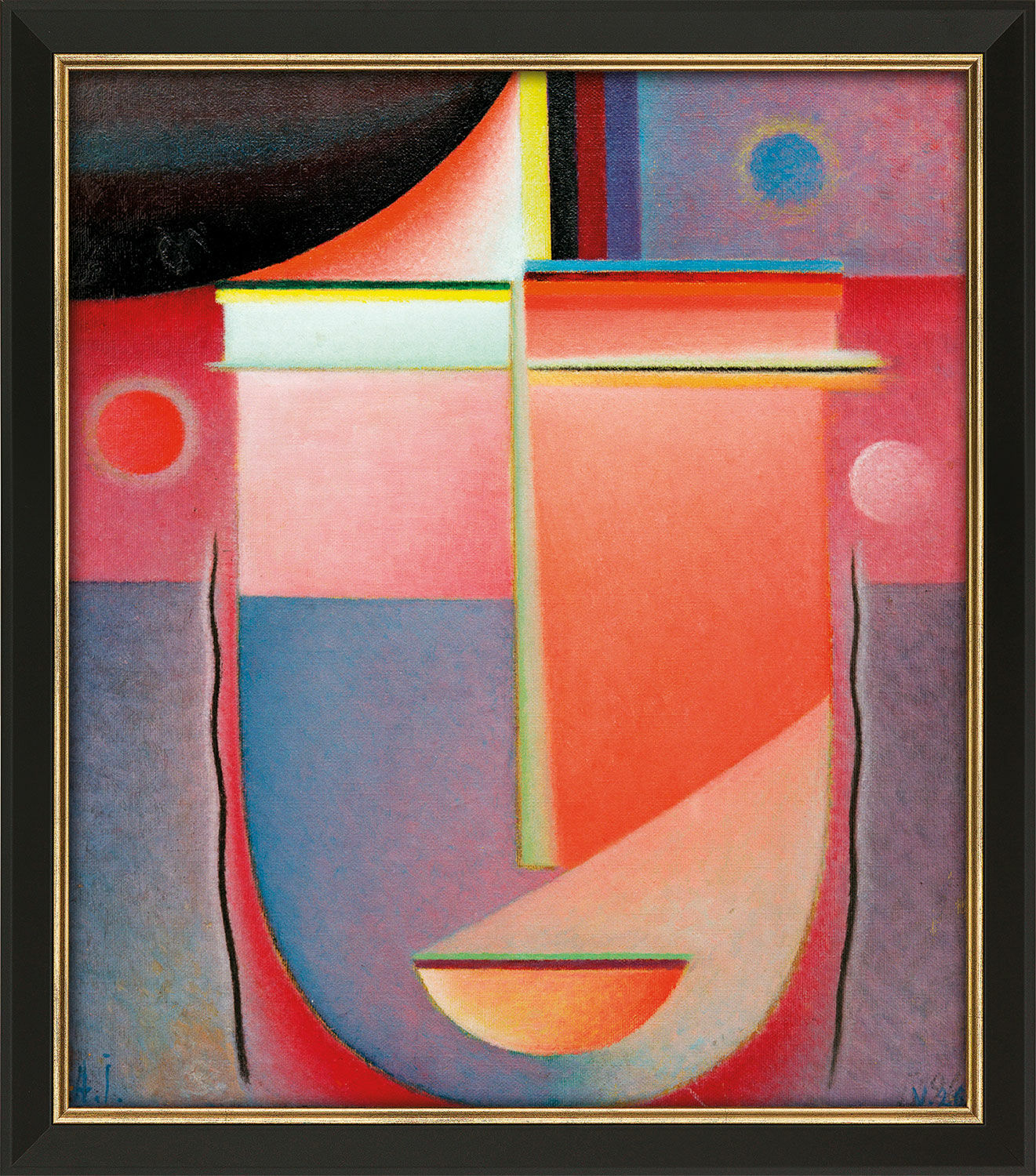 Bild "Abstrakter Kopf: Inneres Schauen - Rosiges Licht" (1926), gerahmt von Alexej von Jawlensky