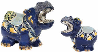 2 Keramikfiguren "Flusspferde" im Set