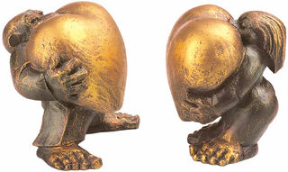 Sculpture pair "Heart of Gold" in a set, cast by Hannes Glut