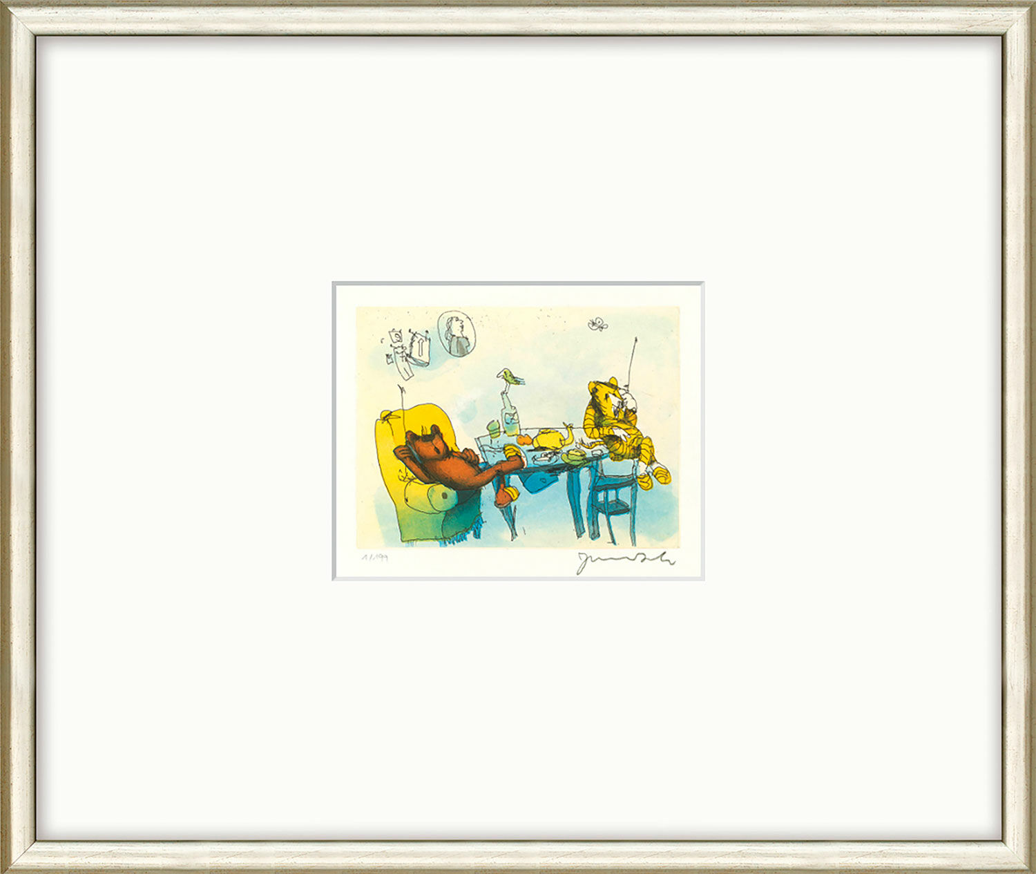 Picture "Here speaks the bear, and who speaks there?" (2022), framed by Janosch