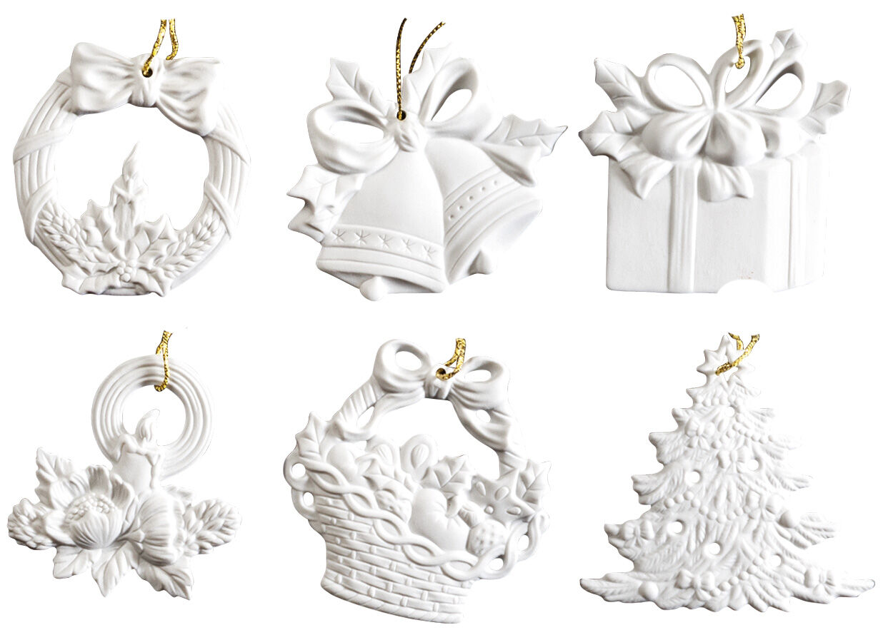 Set of 6 Christmas pendants, porcelain