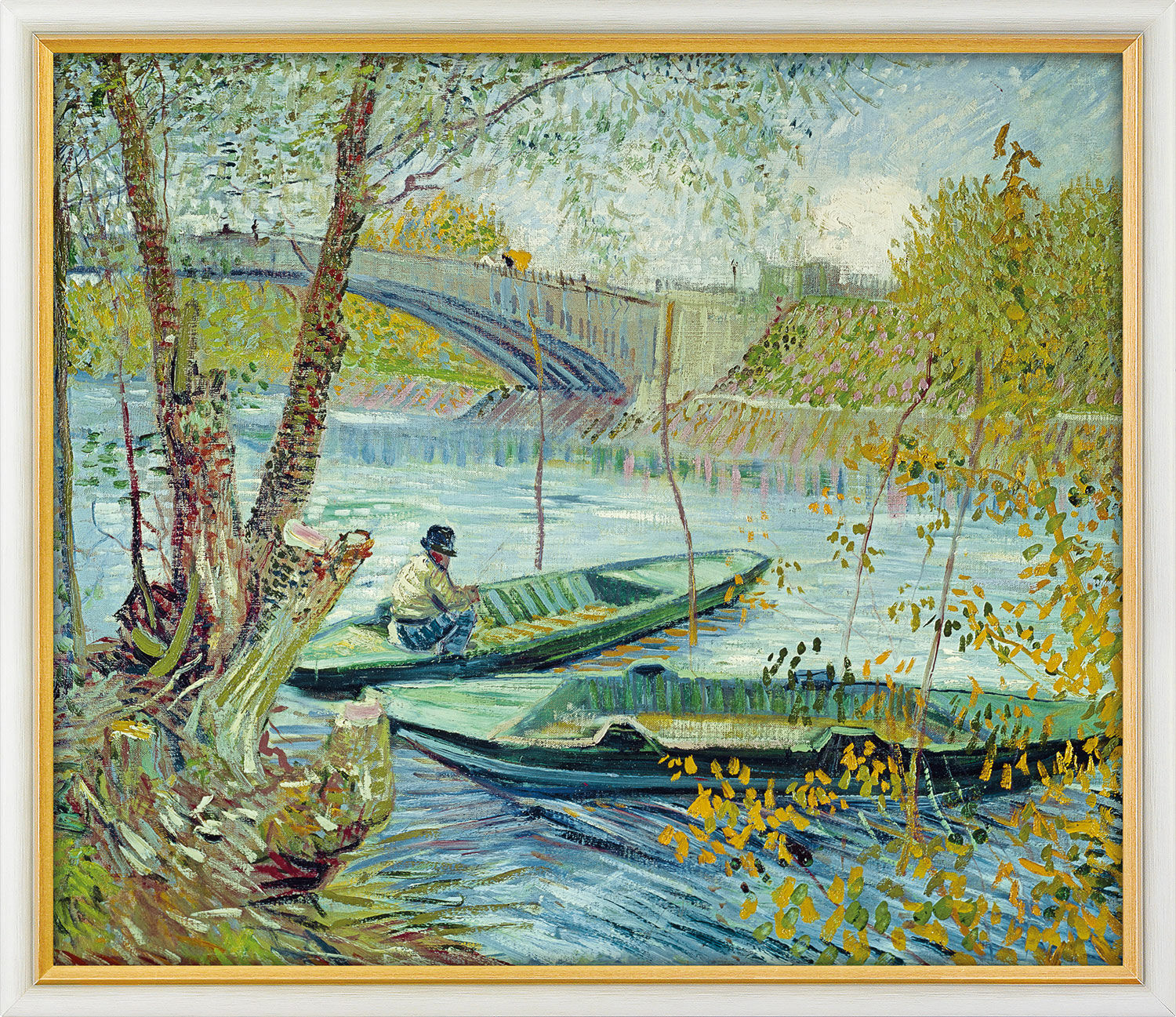 Bild "Fischen im Frühling" (1887), gerahmt von Vincent van Gogh