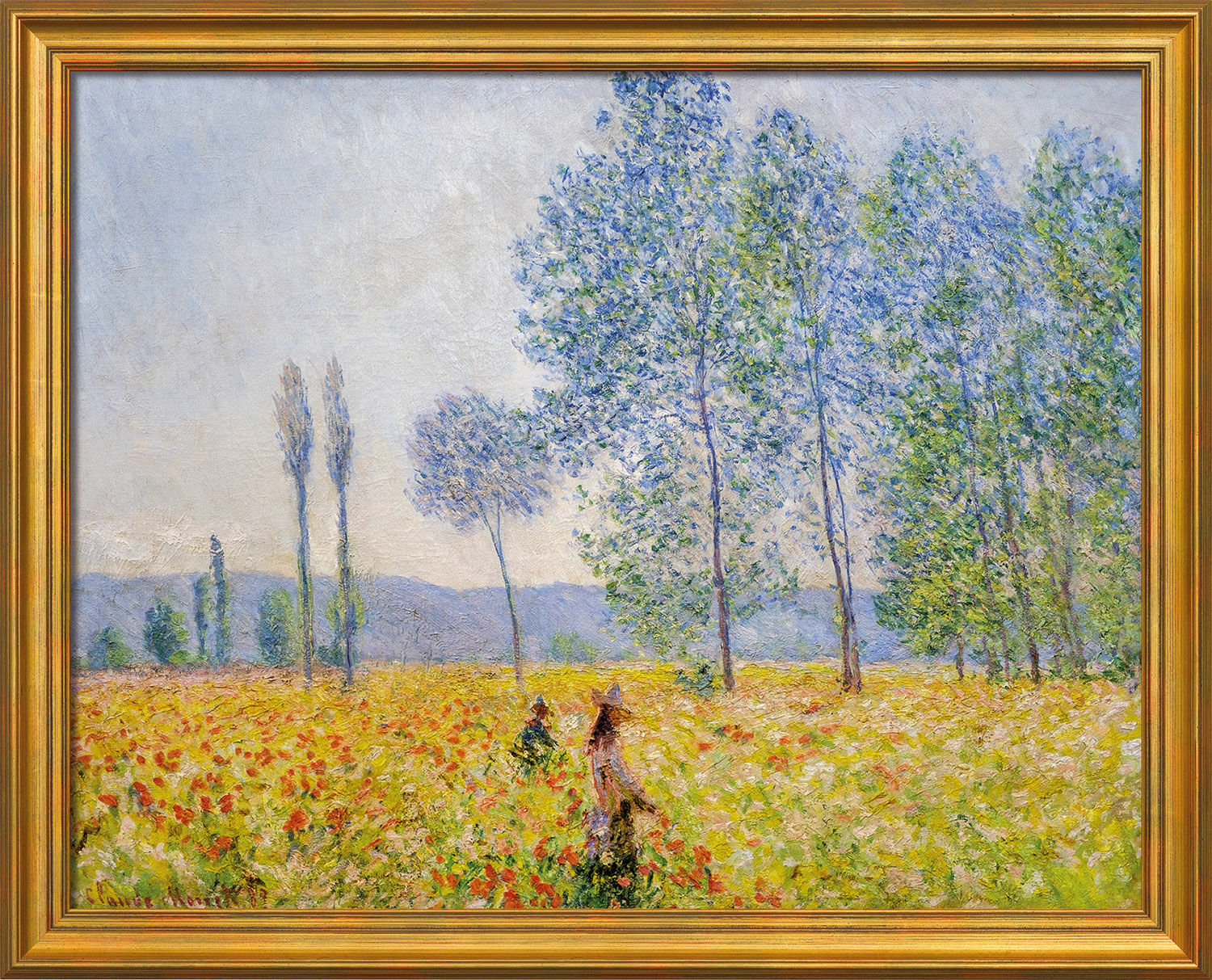 Billede "Under poplerne" (1887), indrammet von Claude Monet