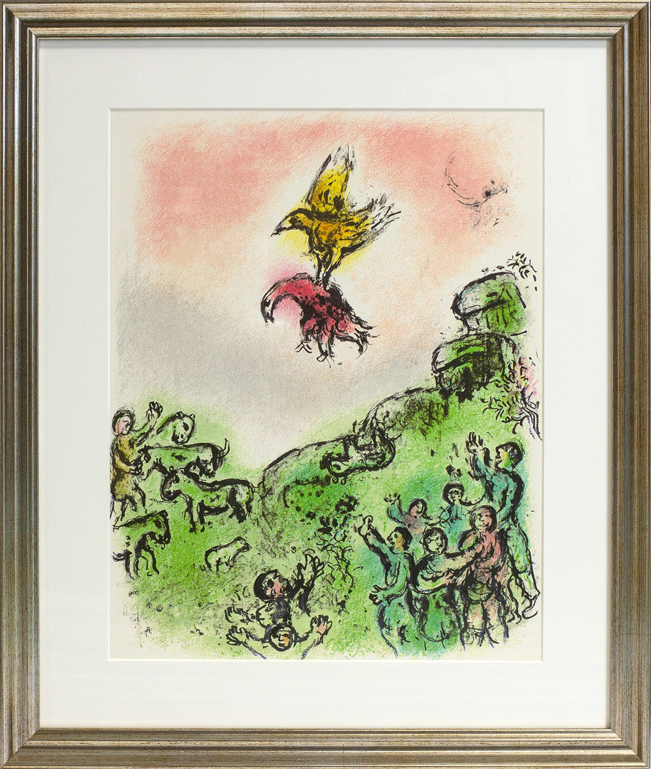 Bild "Die Odyssee - Das Vorzeichen, der Habicht und die Taube" (1989), gerahmt von Marc Chagall