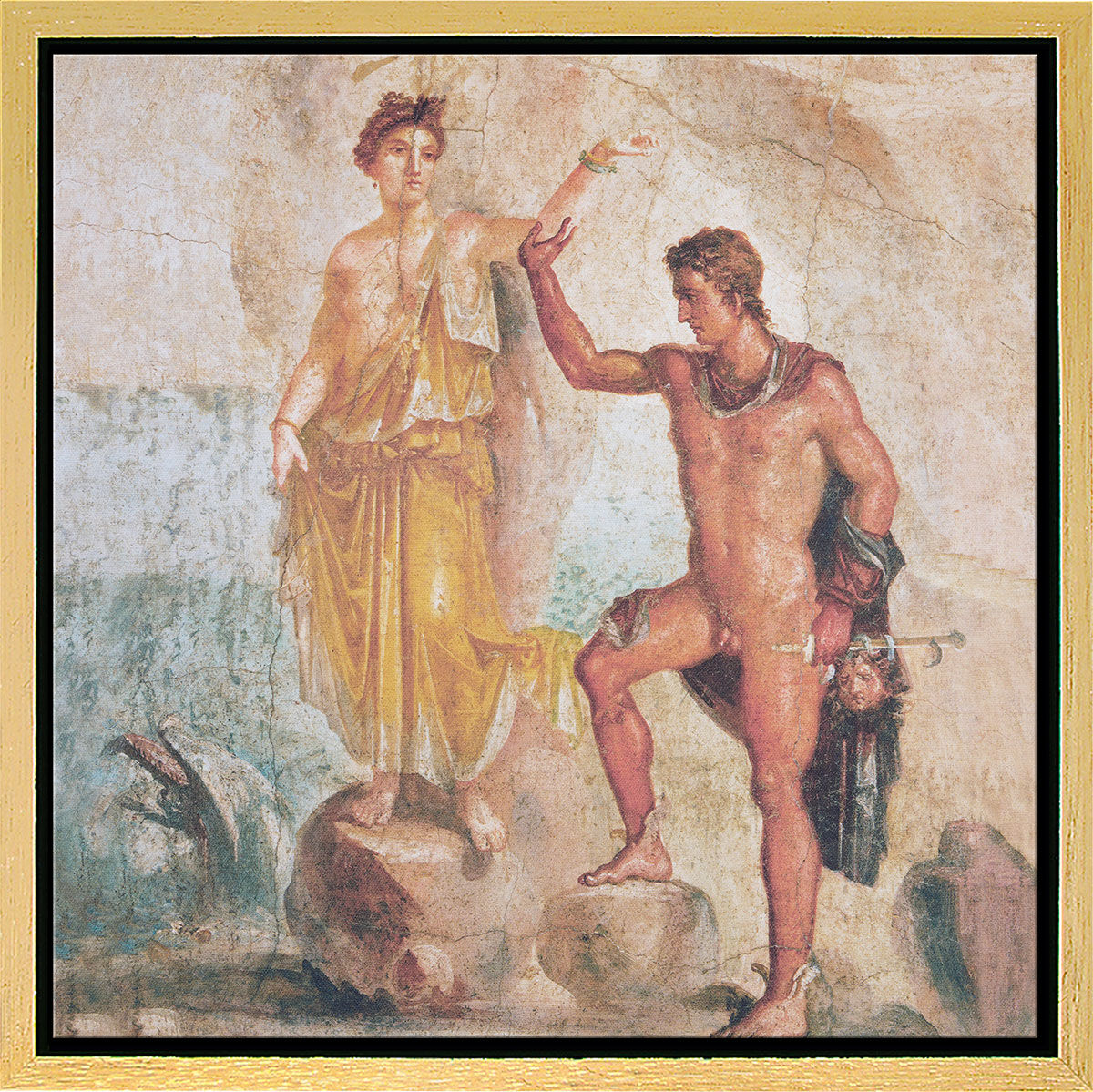 Wandmalerei aus Pompeji: Bild "Perseus und Andromeda", gerahmt