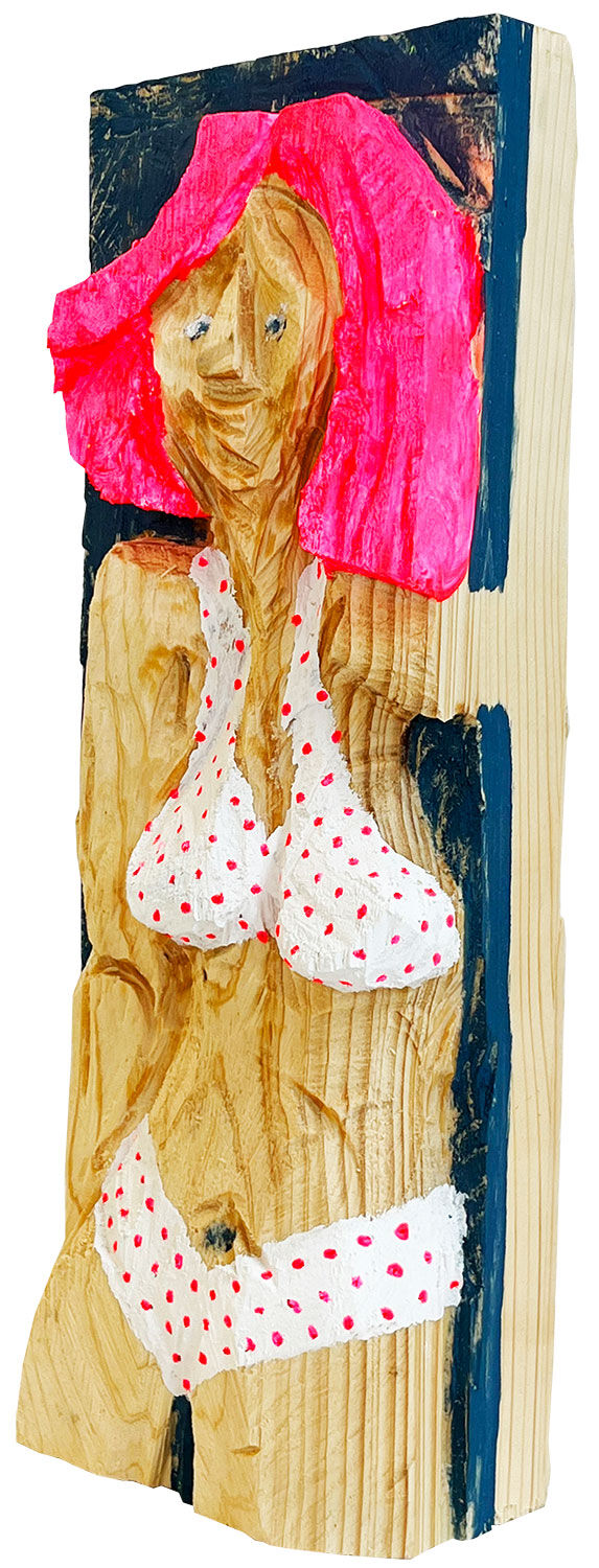 Rilievo murale "Pink Lady" (2026) (pezzo originale/unico), legno di Jörg Herz